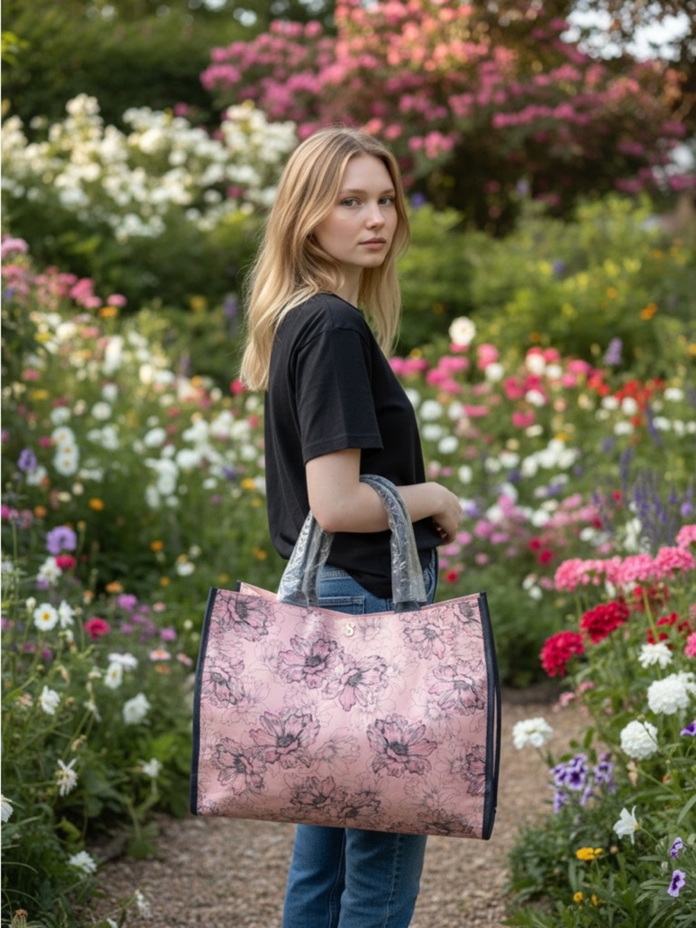 Victoria’s Secret Sketched - Floral print on pink canvas tote bag - Picture 2 of 6